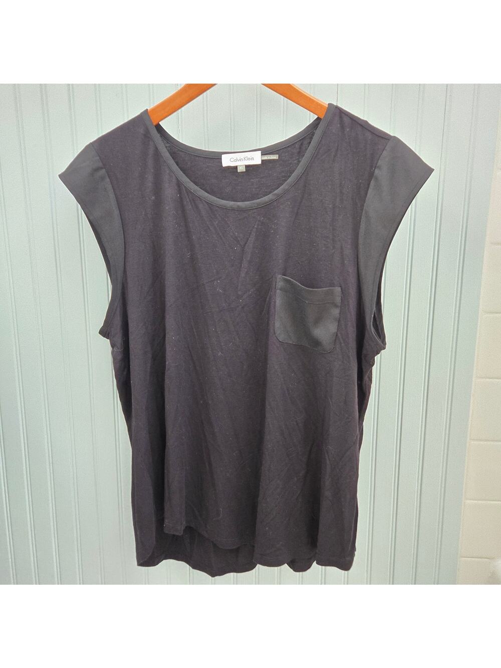 Calvin Klein Black Flutter Sleeve Scoop Neck Stretchy T-shirt Blouse
